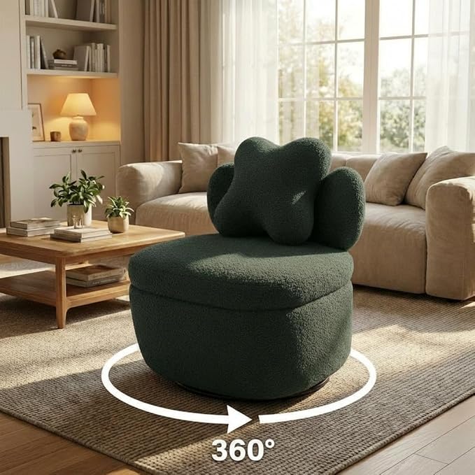 Teddy Velvet Swivel Accent Chair with Storage 360° Rotating Ergonomic Armchair Scratch-Resistant Upholstered Sofa Chair for Living Room Bedroom Nursery Apartment or Small Spaces 300 lbs Capacity