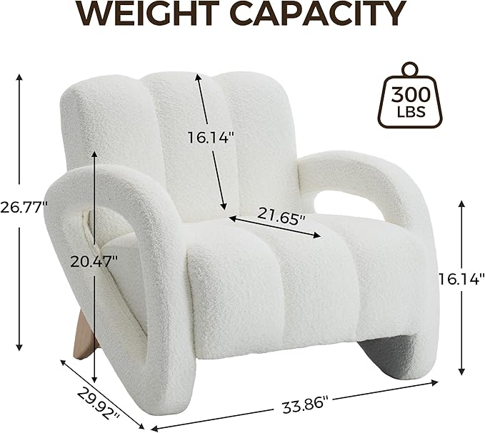Mid Century Modern Accent Chair Set of 2 with Solid Wood Frame Upholstered Living Room Chairs with Thick Cushion Boucle Tufted Armchair for Bedroom Reading Room Ivory