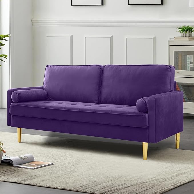 SZLIZCCC 67 LoveSeat Sofa Love Seat Couch Mid Century Modern Couchs Velvet Fabric Pull Dot Design Sofas with Two Round Pillows for Small Spaces Living Room Dorm Bedroom Apartment (67-Purple)