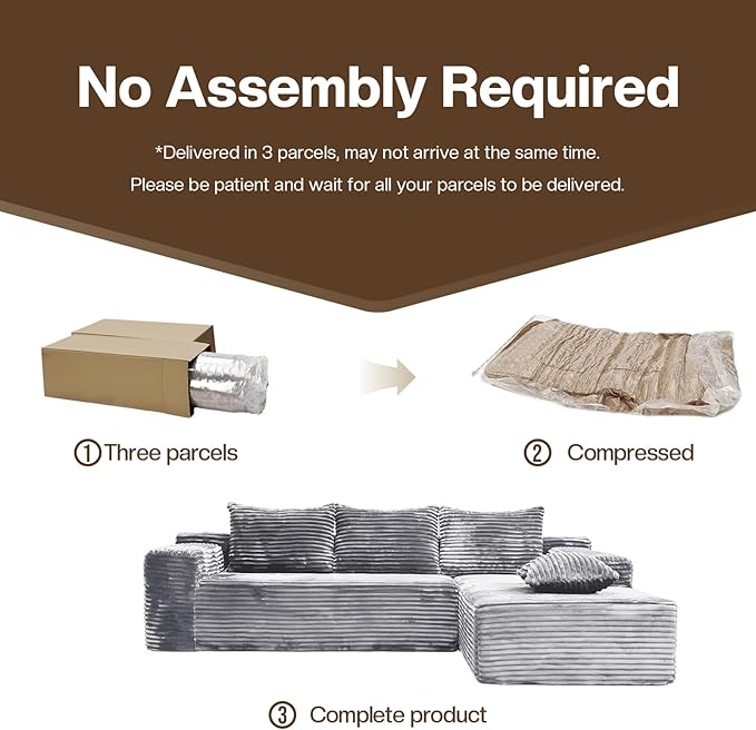 Modular Sectional Sofa Boneless Cloud Couch with Chaise Lounge 4-in-1 Flexible Combination Faux Rabbit Fur &amp Layered Cushion Deep Seat No Assembly (Light Grey Right Facing Chaise)