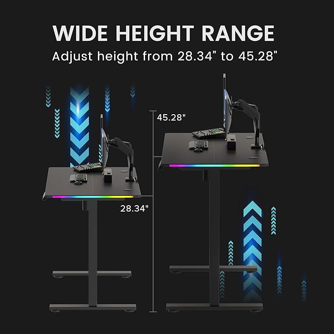 GTPLAYER RGB Electric Standing Desk Height Adjustable Gaming Desk - Computer Desk with Mouse Pad Home Office Desk