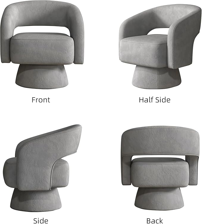 Phoenix Home Modern Swivel Accent Chair Set of 2 Velvet Barrel Chair 360 Degree Swivel Armchair for Living Room Bedroom Office Gray