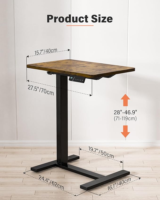 FiCiHi Electric Standing Desk with Wheels – Adjustable Height Mobile Sit-Stand Laptop Table Portable Rolling Small Computer Workstation for Home Office &amp Bedside Use (28x16 Rustic Brown)