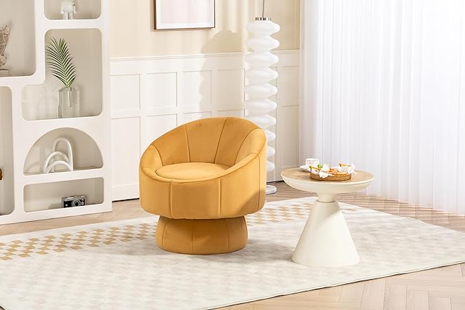 Mid Century Modern Accent Chair with Wood e Upholstered Swivel Chair for Living Room Chairs with Waist Cushion Reading Armchair for Bedroom Sunroom