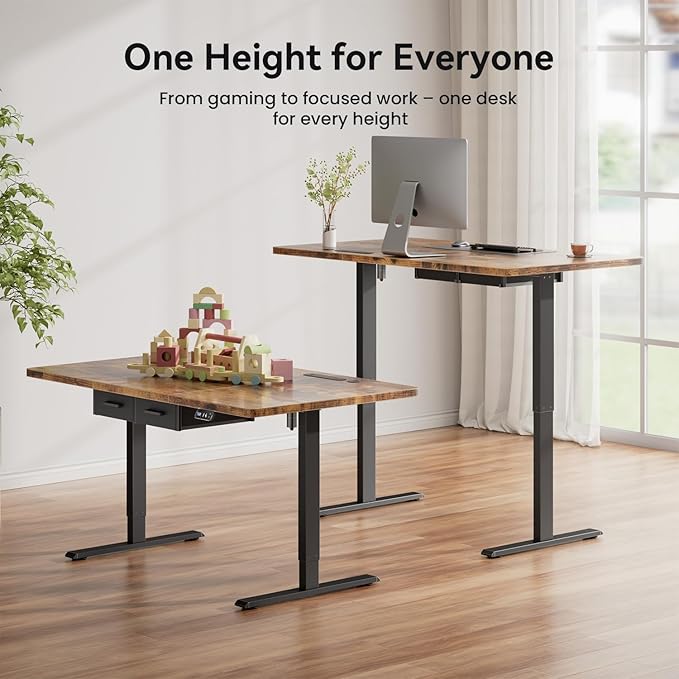 HLDIRECT Electric Standing Desk Extra Large 71 x 31.5 Inches Height Adjustable Table with Outlets Sit Stand Computer Desk with Drawers for Home Office Ergonomic Rising Workstation Rustic Brown