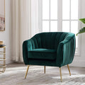 Artechworks Velvet ModernTub Barrel Arm Chair Upholstered Tufted with Golden Legs Accent Club Chair for Living Reading Room Bedroom Green