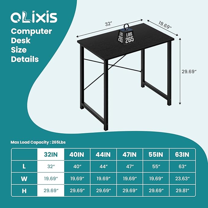 OLIXIS Small Computer Desk 32 Inch Home Office Writing Desk for Small Spaces Study Table with X-Shaped Reinforcement Sturdy Bedroom Table with Scratch-Resistant Tabletop &amp Metal Frame Black