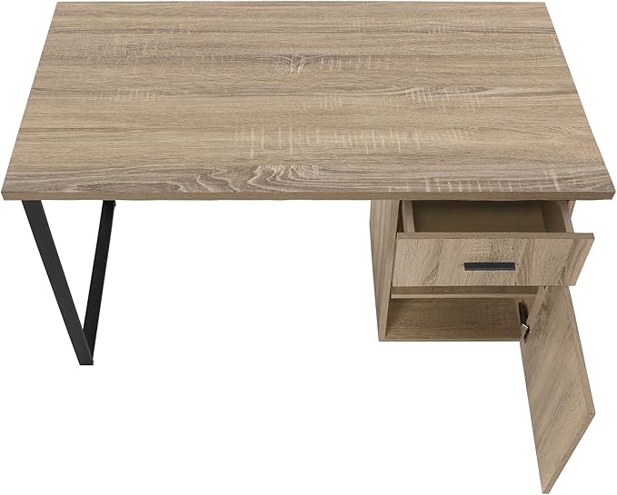Computer Desk Home Office Laptop Left Right Set up Storage Drawers 48 l Work Brown Laminate Black Metal Contemporary Modern