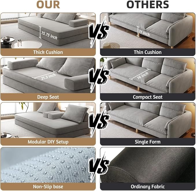 Folding Convertible Sofa Bed 86.6 Inch Chenille Boneless Couch Loveseat Sleeper with Pull Out Bed DIY Floor Sofa Futon Couchs for BedroomLight Gray