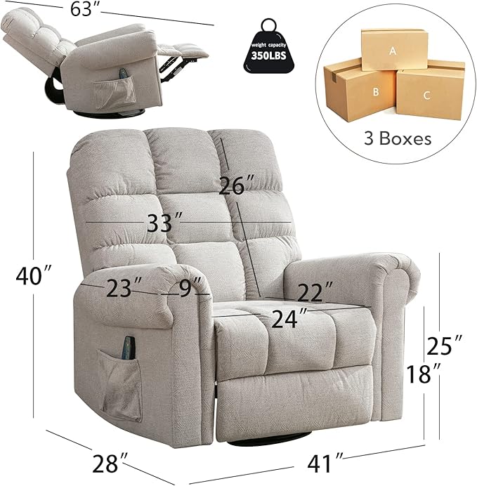 ANJ 360°Swivel Rocker Recliner Chair with Massage and Heat Manual Overstuffed Oversized Swivel Recliners for Big Man Large Glider Rocking Reclining Chairs for Nursery Living Room Beige