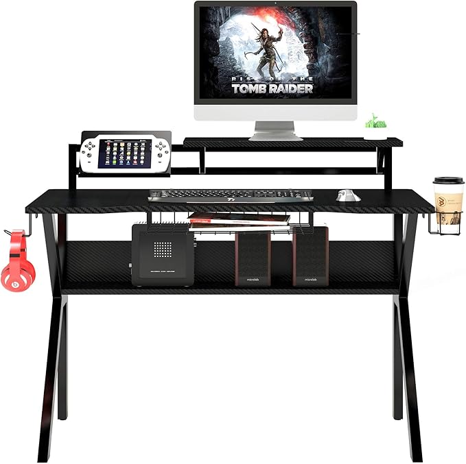 Anwick Ergonomic Computer Desk 47 inch Super Large Computer Writing Desk Gaming Sturdy Home Office Desk PVC Coated Ergonomic Metal Frame Gaming Desk with K Shape Legs Black