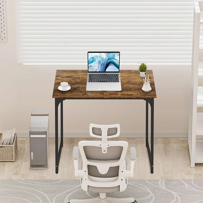 32 Inch Computer Desk Set of 2 Office Desk with Metal Frame Home Office Desk Modern Simple Style for Small Space Home Office Living Room Bedroom Brown