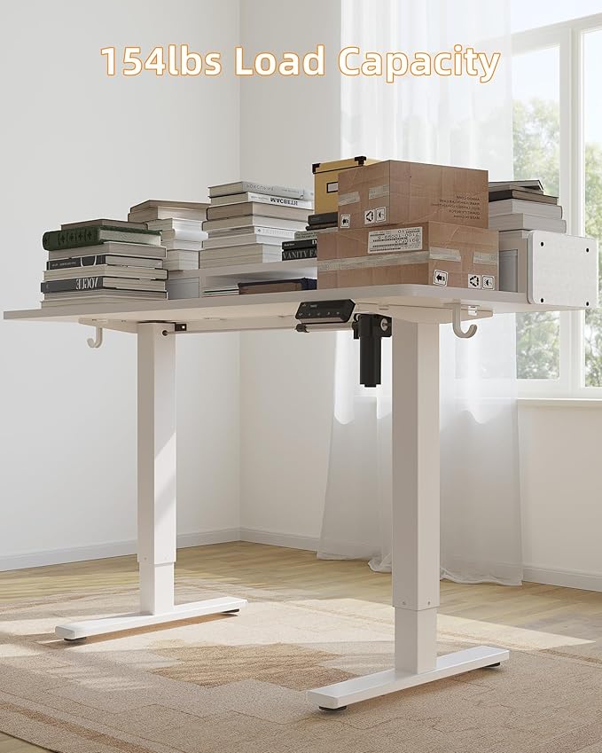 YIHAYO Electric Standing Desk with Drawers 60 x 24 Inches Adjustable Desk with Storage Shelf Computer Table with Splice Board for Home OfficeWhite Frame/White Top