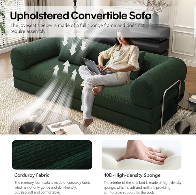 78.8 Modular Sofa Bed - 4-in-1 Convertible Design with Corduroy Fabric and High Density Sponge Removable Cover and Fixed Frame
