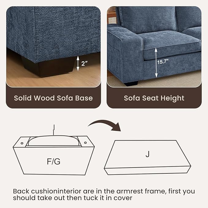 PARKOL 99 L-Shaped Sectional Couch with Storage Sofa with Reversible Chaise USB Type-C Charging Chenille Fabric Removable Cushion Covers for Small Space Apartment Living Room Blue