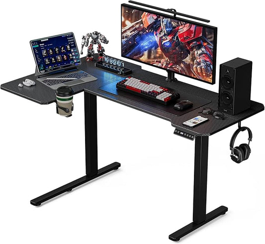 51 Reversiable L-Shaped Electric Standing Desk Adjustable Height Gaming Stand Up Corner Desk Sit Stand Home Office Computer Desk with Splice BoardBlack Carbon Top