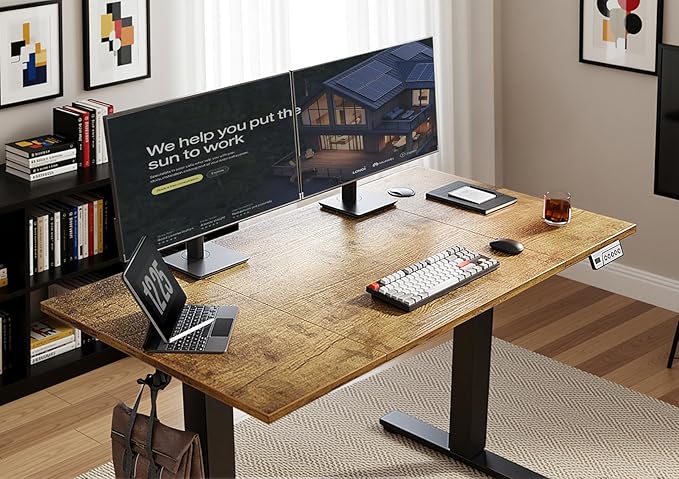YDN Electric Standing Desk Adjustable Height Stand up Desk 48 x 24 Inches Sit Stand Home Office Desks Black Frame/Rustic Brown Top