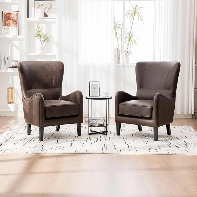 Chifee &amp Vingol 28W Mid-Century Accent Chair Modern Wingback Club Chairs Faux Leather Upholstered Armchair with High Backrest Ergonomic Single Sofa Chair for Living Room Bedroom Reading NookPU B