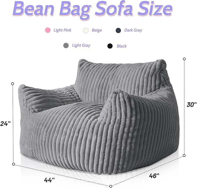 HABUTWAY Comfy Floor Sofa Giant Plush Reading Chair Indoor Cozy Couch with Armrests Oversized Couch Upholstered Boneless Sofa Portable Cloud Couch Accent Chair for Living Room Bedroom(Light Grey)
