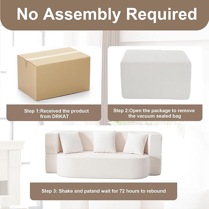 2 in 1 Convertible Sofa Bed 78.8 Modern Loveseat Sofa Couch Curved Folding Sleeper for Living Room Apartment Small Space No Assembly Required Ivory
