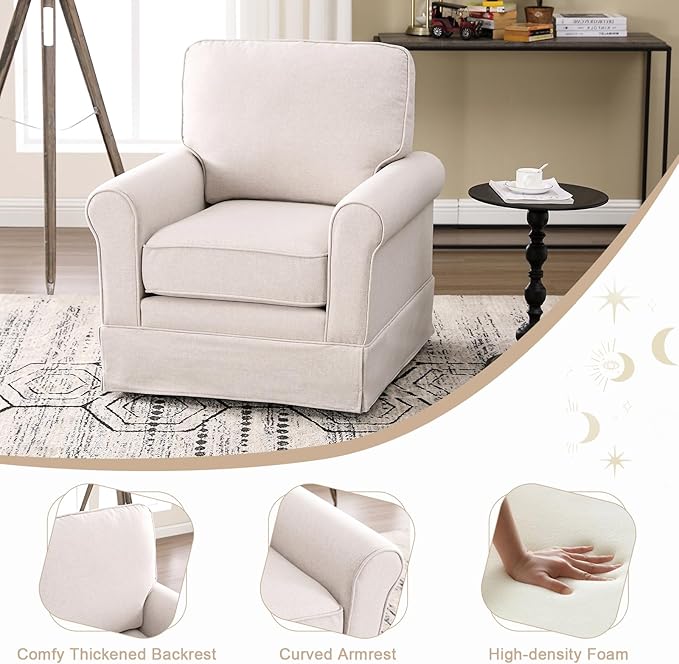 INZOY Swivel Accent Chair Set of 2 Mid Century Modern Chair Comfy Swivel Barrel Reading Chair Upholstered Square Chair for Living Room Bedroom Small Spaces Fully Assembled Beige