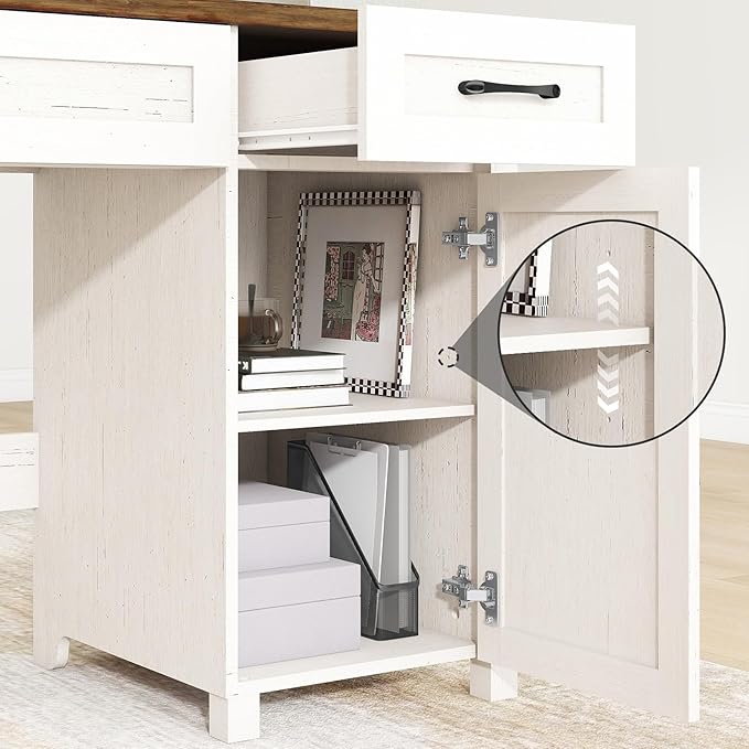 Farmhouse 47 Executive Desk Computer Desk with Drawers and Storage Cabinet Workstation Computer Desk for Home Office and Study Unique White