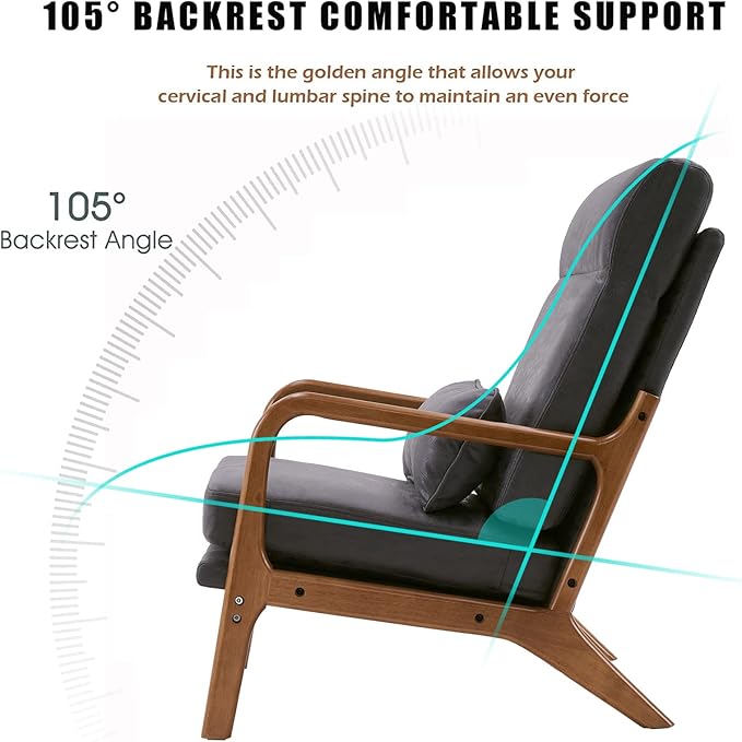 Accent Chair for Living Room Mid-Century Modern Upholstered Armchair with PillowReading Arm ChairComfy Accent Chair for Bedroom