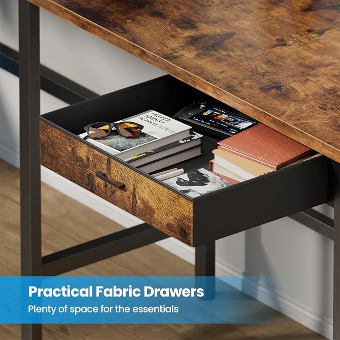HLDIRECT L Shaped Desk with LED Light &amp Power Outlet 59 Inch Reversible Corner Gaming Desk with Storage Shelves &amp Drawer Computer Table with Monitor Stand Home Office Work Study Rustic B