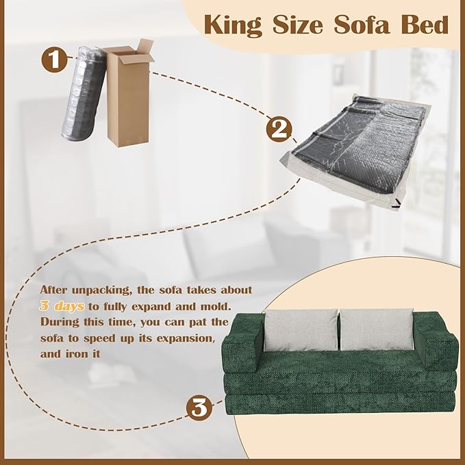 80 Convertible Folding Sofa Bed 4-in-1 DIY Combination Fold Out Sleeper Sofa Bed King Size Loveseat sleeper Couch w/ Removable Armrests Chenille Floor Couch Small couches for small spaces (Green)