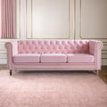 84 Velvet Sofa with Gold Legs Luxury Tufted Couch for Living Room Chesterfield Sofa with Thick Cushion Wide Armrest High-Density Foam Gold Strip Trim (Pink)