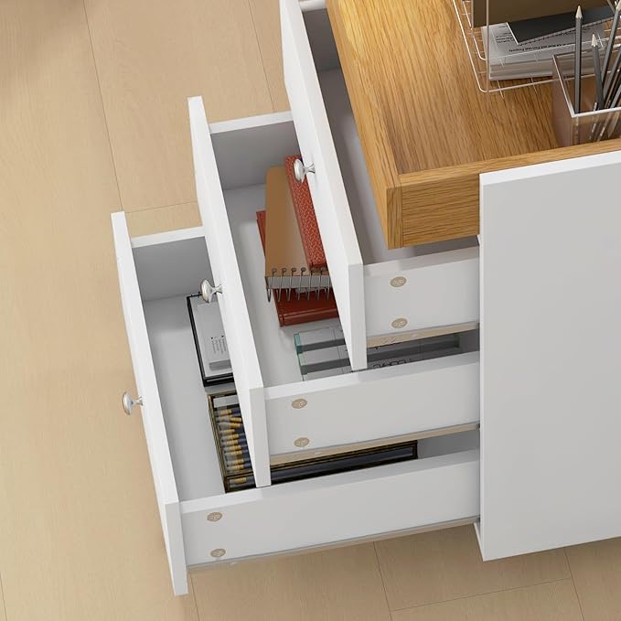 3 Drawer Small File Cabinet with Lock Under Desk Locking Filing Cabinet Storage Organizer for Home OfficeModern Filing CabinetsWhite