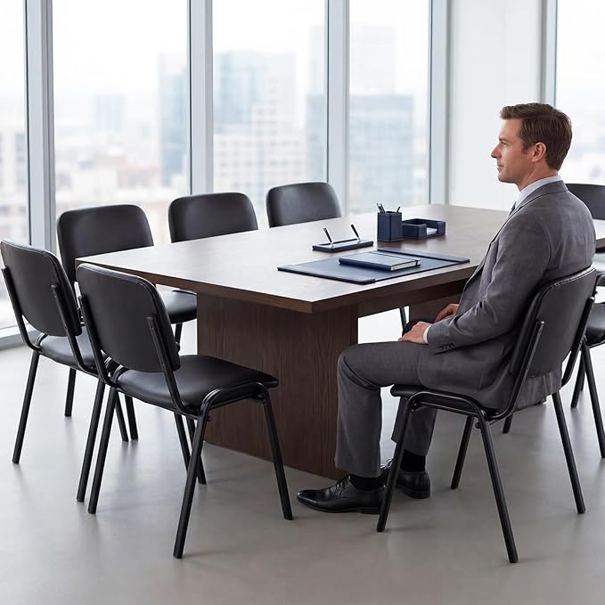 Stackable PU Leather Office Chairs Set of 20 Armless Conference Room Guest Chairs No Wheels Sturdy Metal Frame Waiting Room Reception Chairs for Office Meeting Lobby Black