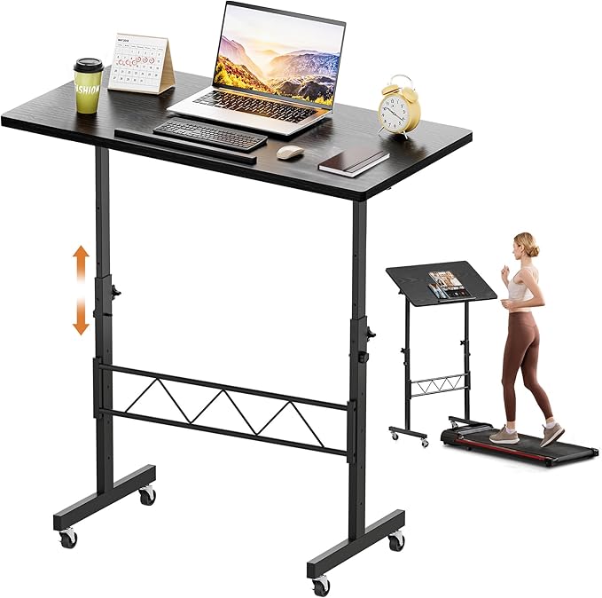 COMHOMA Small Standing Desk Adjustable Height &amp Tiltable Tabletop Mobile Stand Up Desk for Laptop Portable Computer Table for Home Office Work and Walking Pad Treadmill Height 30.7-46.4 Blac