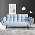 KINFFICT 57 inch Blue Futon Sofa Couch Bed Comfy Velvet Upholstered Loveseat Convertible Sleeper Sofa cama with Adjustable Backrest Mid Century Modern Sofas for Living Room Bedroom Small Space