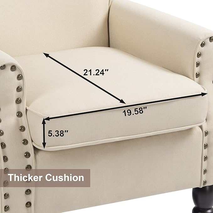 Accent Chair Upholstered Armchair with High Resilience Sponge &amp Wood Legs Mid-Century Modern Comfy Single Sofa Reading Chairs for Living Room Bedroom (Beige Set of 2)
