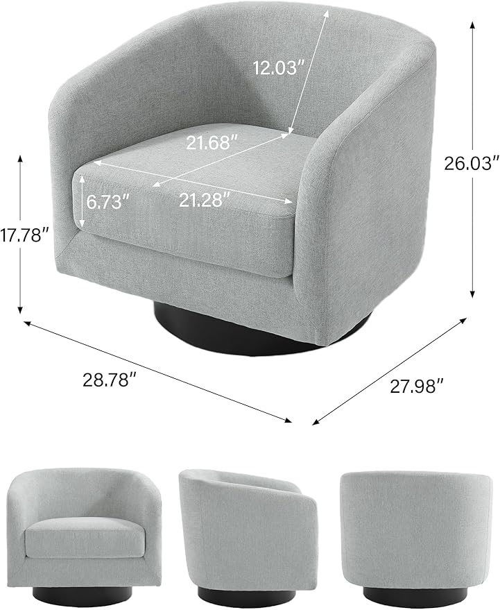 Swivel Barrel Accent Chair Modern Round Chenille Fabric Arm Chair for Living Room Bedroom Comfy Club Reading Chairs for Adults（Chenille Fabric Light Grey Set of 1