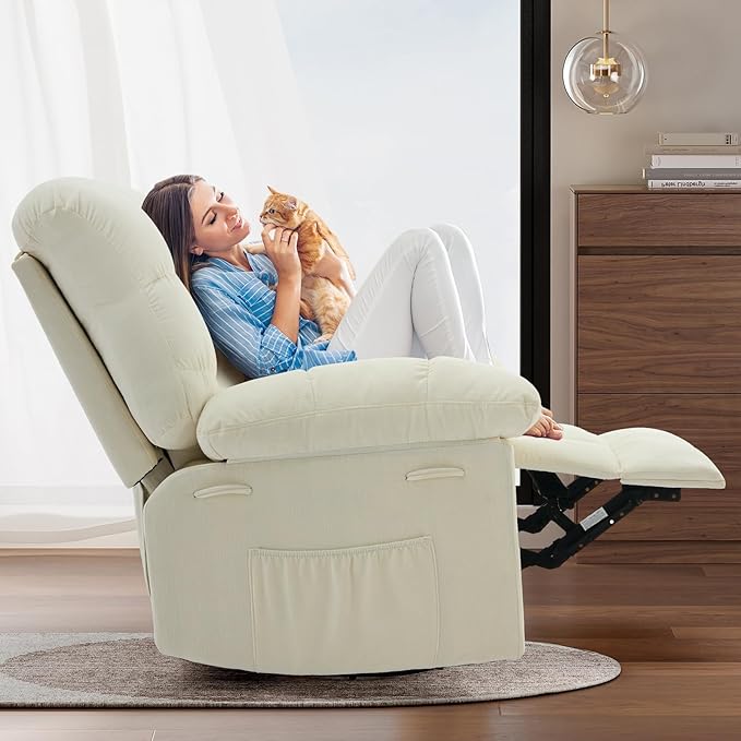 Swivel Rocking Recliner Chair With Extra Large Footrest High Back 360° Swivel Rocker ChairUpholstered Glider Nursery Chair for Living Room Bedroom &amp Nursery Comfortable Deep Seat for Relaxatio