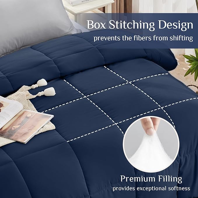 JOLLYVOGUE California King Comforter Set Ultra-Soft Cal King Size Comforter Sets 7-Piece Bed in a Bag Goose Down Alternative Oeko-TEX Certified Sheets &amp Pillowcases Navy Blue &amp Light Gre