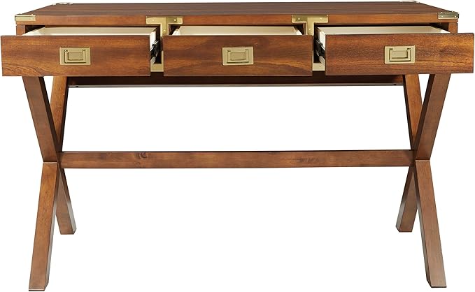 OSP Home Furnishings Wellington 46-Inch Writing Desk with Power Hub and 3 Storage Drawers Toasted Wheat