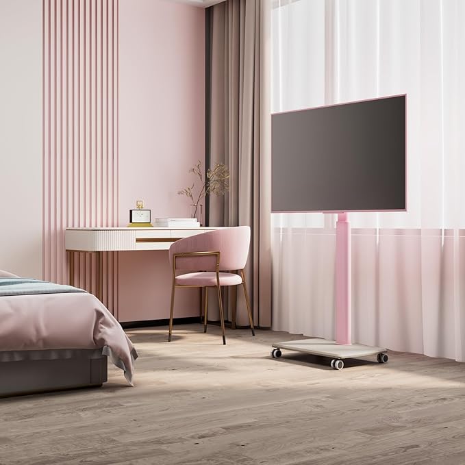 Pink Rolling TV Stand for 32 to 55 65 75 85 Inch TVs Corner TV Floor Stand with Mount Universal Portable Mobile TV Cart on Wheels Small TV Stand for Bedroom Living Room Conference Room