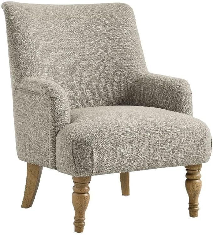 Modway Ellington Living Room Accent Armchair in Linen – Fabric Upholstered Reading Arm Chair with Wooden Legs – Modern Lounge Chair with French Piping Trim