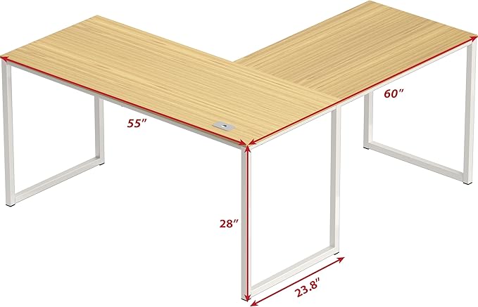 SHW Mission 55 x 60 Inches L-Shape Home Office Computer Desk Oak