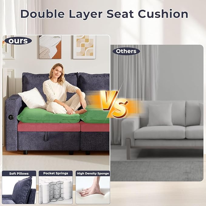 Modular Sectional Sofa 27.12 Storage Ottoman Module for Modular Sectional Sofa Living Room Coffee Table Ottoman Footrest for Convertible Sectional Couch DIY Combination Grey