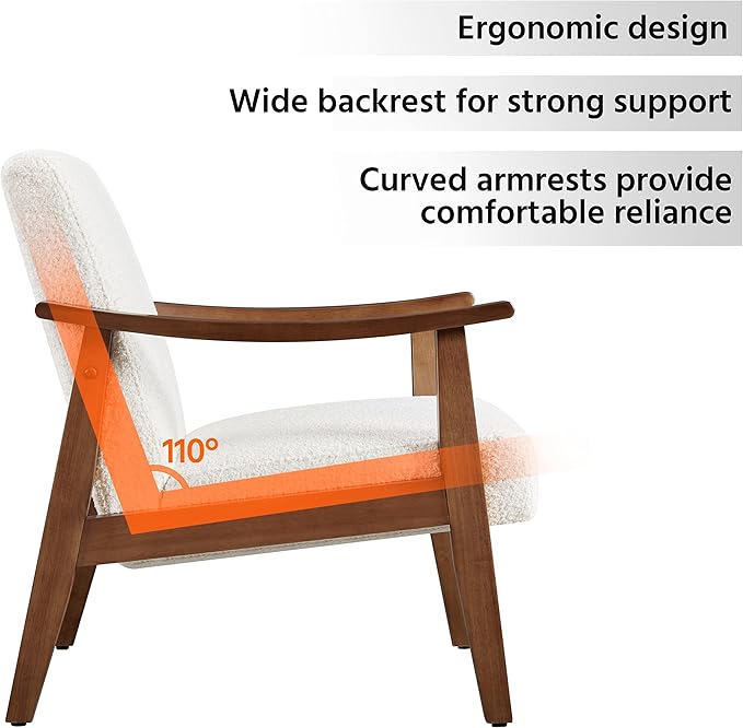 Yaheetech Fabric Accent Chair Mid-Century Modern Armchair with Solid Wood Legs Reading Leisure Chair with High Back for Living Room Bedroom Waiting Room Set of 2 Ivory