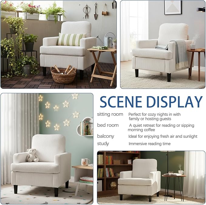 Modern Accent Chair Cozy Living Room Chairs Mid Century Modern Accent Chairs Reading Chair with Armrests for Living Room Bedroom and Study（Beige）