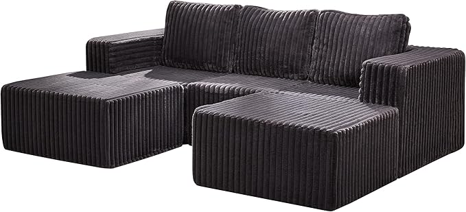 Hobestluk Modular Sectional Sofa Memory Foam Couch Oversized Sectional Sofa 3-Seater with Chaises Cloud Couch with Removable Cover U Shaped Sofa for Living Room (Strip Grey U Shape)