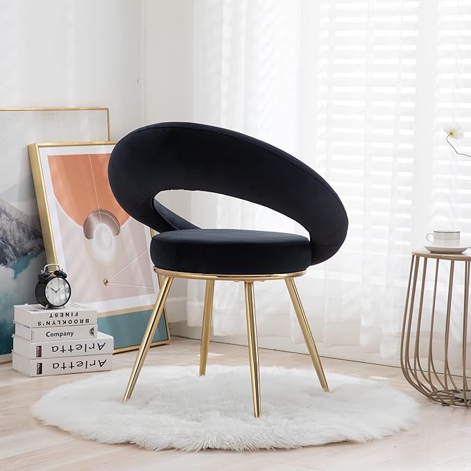 Black Velvet Modern AccentConversation Lounge Chair with Gold Plated Legs Unique AppearanceSuitable for Office Lounge Living Room
