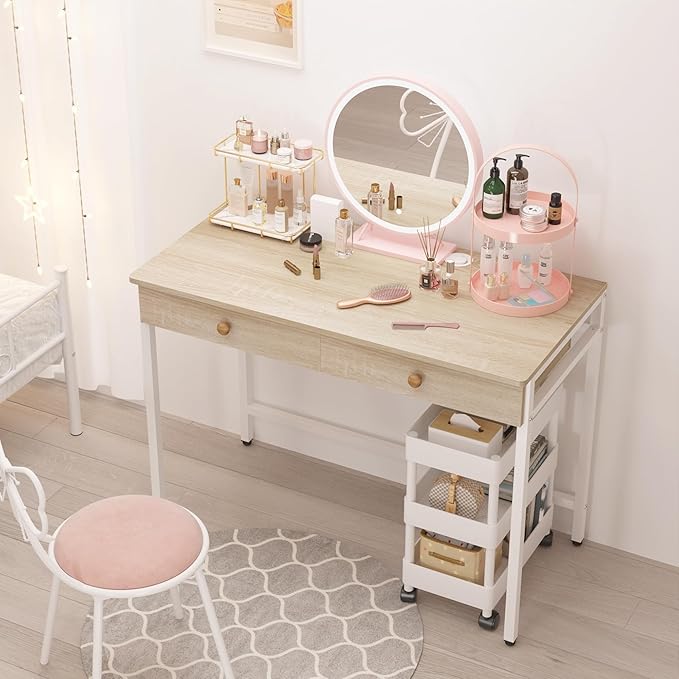 Weehom Computer Desk with Drawers Home Office Desk for Writing Studying and Gaming - Sturdy and Spacious Workstation for PC and Laptop(Beige)