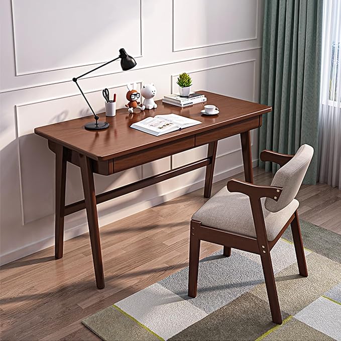 Wood Writing Desk with 2 DrawerHome Office Desk for Small Spaces Study Desk PC Table Workstation (Walnut 39.4x23.6x29.5)