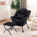 Lazy Chair with Ottoman Comfy Fabric Accent Lounge Arm Chair with Lumbar Pillow and Folding Footrest Reading Leisure Sofa Chair for Bedroom Living Room DormBlack